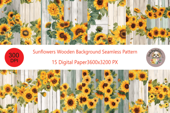 Download Sunflowers Wooden Seamless Background - Flower Collection
