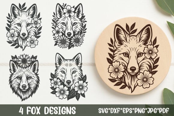 Download Fox with Flowers | Laser Engraving SVG - Flower Collection