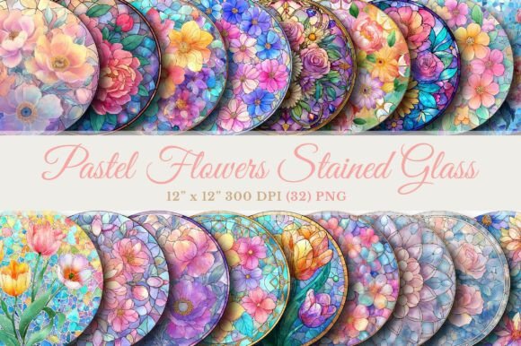 Download Pastel Flowers Stained Glass Cliparts - Flower Collection