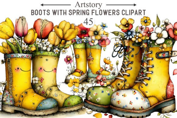 Download Boots with Spring Flowers Sublimation - Flower Collection