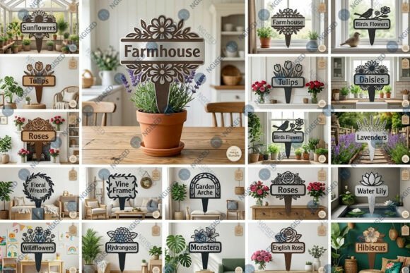 Download Flower Stake Name Sign SVG Mega Bundle - Flower Collection