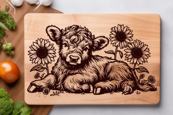 Download Baby Highland Cow Sunflowers Cutting SVG - Flower Collection