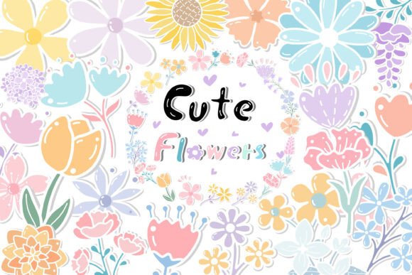 Download Cute Minimalist Pastel Flowers, Sticker - Flower Collection