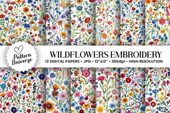 Download Colorful Wildflowers Embroidery Patterns - Flower Collection