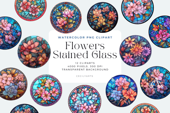 Download Pastel Flowers Stained Glass Cliparts - Flower Collection