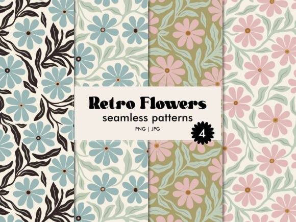 Download Retro Flowers Seamless Pattern Set - Flower Collection