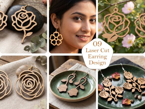 Download Rose Flower Laser Cut Earring SVG Bundle - Flower Collection