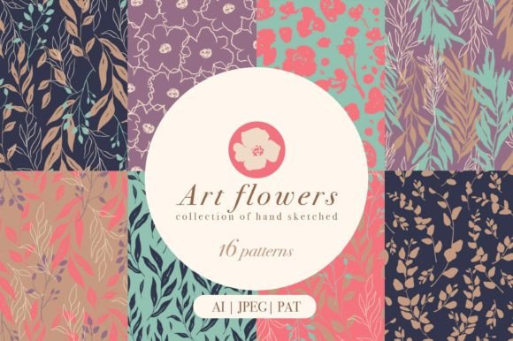 Download 16 Art Flowers - Digital Papers - Flower Collection