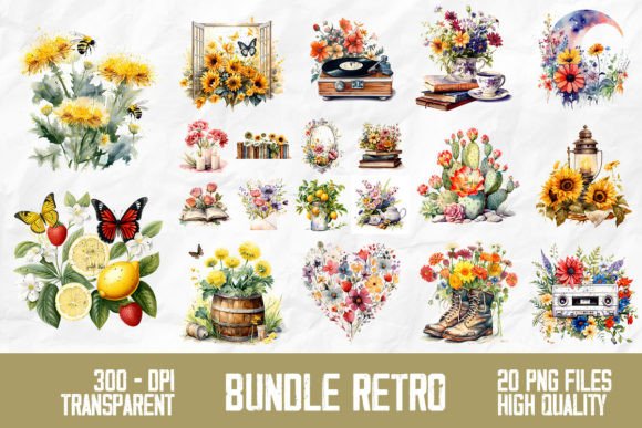 Download Retro Wild Flowers Sublimation Bundle - Flower Collection