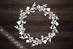 Download Flower Wreath Paper Cut, Monogram Flowers Papercutting Template, Flowers Circle Papercut, Vinyl Template, Rustic - Flower Collection