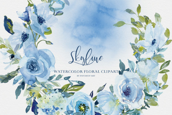 Download Watercolor Blue Flowers Clipart Set - Flower Collection