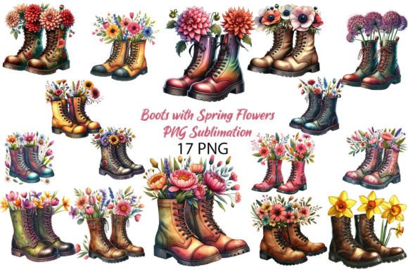 Download Boots with Spring Flowers Sublimation - Flower Collection