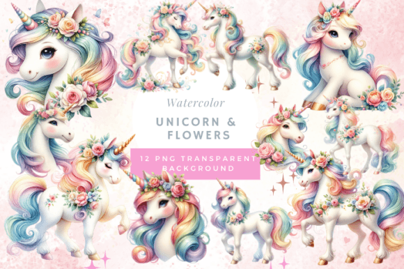 Download Unicorn Watercolor Flowers Sublimation - Flower Collection