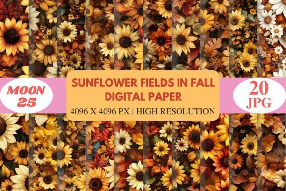 Download Sunflower Fields in Fall Digital Paper - Flower Collection